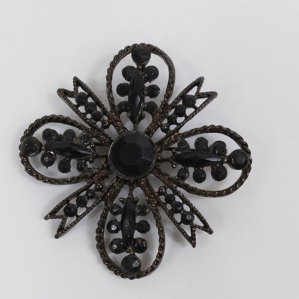 Black Maltese Cross Brooch Pin or Pendant Vintage
